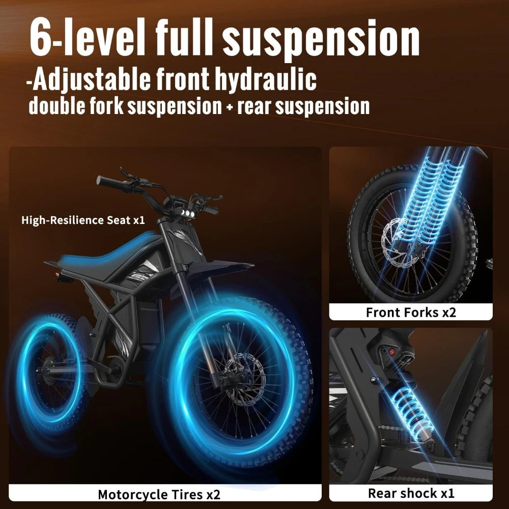 Max 37 MPH & 85 Mile Long Range Electric Dirt Bike